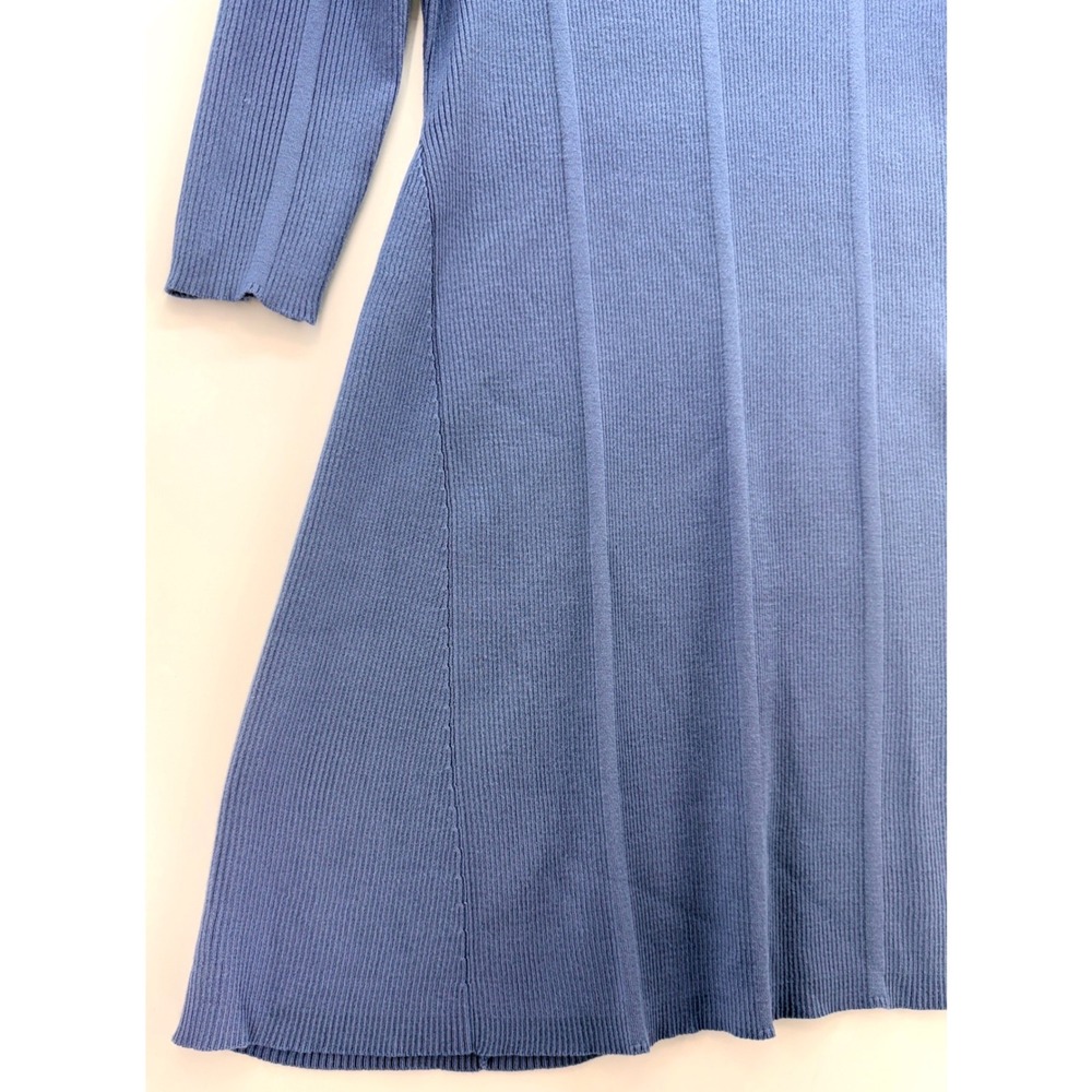 Lucky Brand Blue Ribbed Knit A Line Midi Dress Sz L Minimalist Costal Soft Girl - Picture 4 of 8